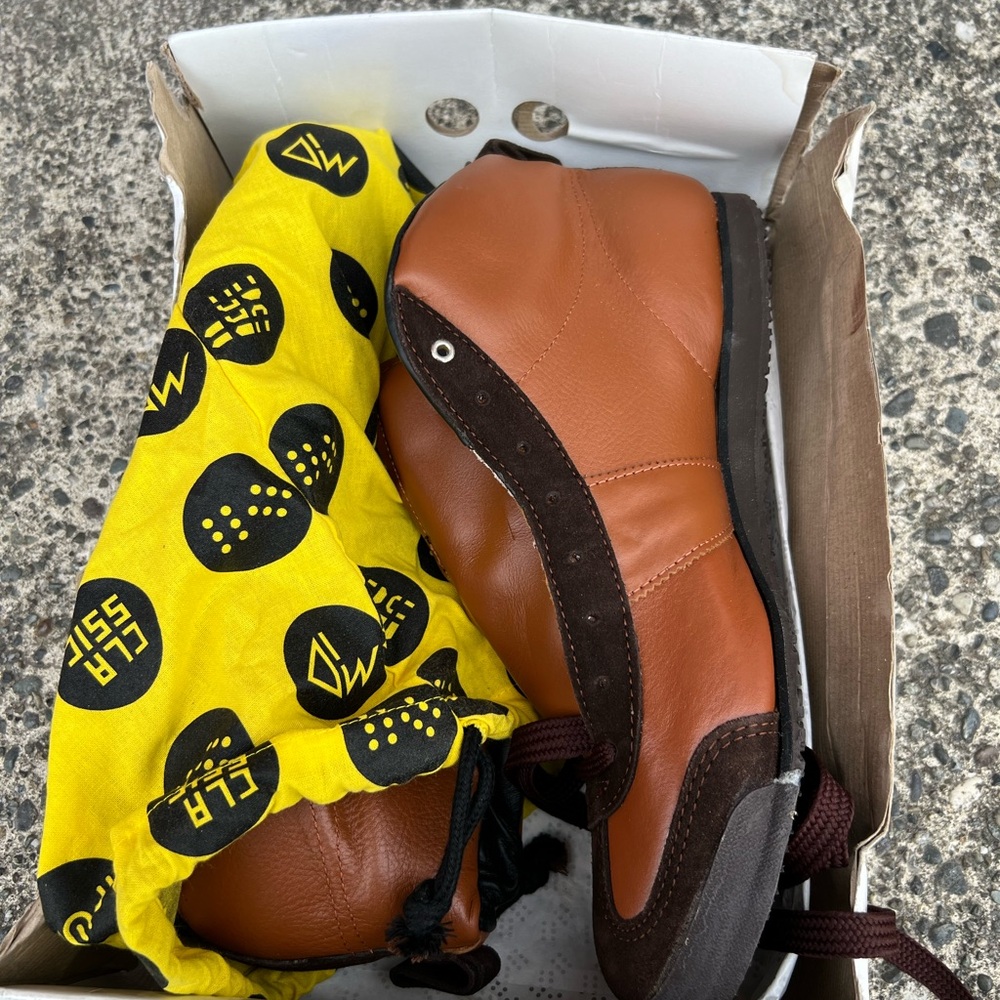 Brown and Tan Climbing Shoes